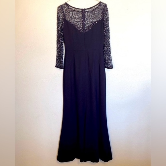 ML Monique Lhuillier Womens Size 2 Navy Blue Sequin Maxi Formal Ball Gown Dress - Picture 6 of 15